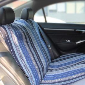 img 2 attached to 🌈 Copap Multi-Color Baja Saddle Blanket Weave Bucket Seat Covers - Blue Stripe Car Seat Covers Perfectly Fit Sedans & Vans, Including a 15" Steering Wheel Cover