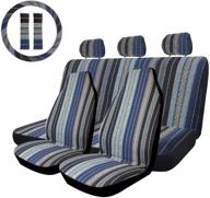 🌈 copap multi-color baja saddle blanket weave bucket seat covers - blue stripe car seat covers perfectly fit sedans & vans, including a 15" steering wheel cover logo