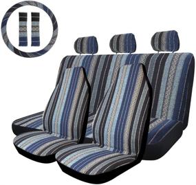 img 4 attached to 🌈 Copap Multi-Color Baja Saddle Blanket Weave Bucket Seat Covers - Blue Stripe Car Seat Covers Perfectly Fit Sedans & Vans, Including a 15" Steering Wheel Cover