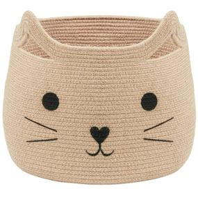 img 4 attached to 🐱 VK Living Animal Baskets: Large Woven Cotton Rope Storage Basket with Cute Cat Design – Perfect for Towels, Blankets, Toys and Clothes – Pet or Baby Gift Baskets