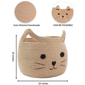 img 3 attached to 🐱 VK Living Animal Baskets: Large Woven Cotton Rope Storage Basket with Cute Cat Design – Perfect for Towels, Blankets, Toys and Clothes – Pet or Baby Gift Baskets