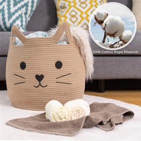 img 2 attached to 🐱 VK Living Animal Baskets: Large Woven Cotton Rope Storage Basket with Cute Cat Design – Perfect for Towels, Blankets, Toys and Clothes – Pet or Baby Gift Baskets