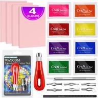 waycom rubber stamp making kit - 18 pieces, includes rubber carving block, linoleum cutter set, craft ink pad, hobby knife, pencil - ideal for diy stamp carving craft logo