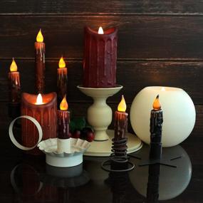 img 3 attached to 🕯️ CVHOMEDECO Real Wax Hand-Dipped LED Timer Taper Candles - Country Primitive Flameless Lights Décor, 4-3/4 Inch, Brown, 2 PCS in a Package