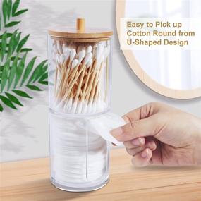img 3 attached to Acrylic Cotton Round Pad and Qtip Holder Set with Bamboo Lid - Stackable, Clear Plastic Bathroom Vanity Organizer for Makeup Cotton Pads and Swabs