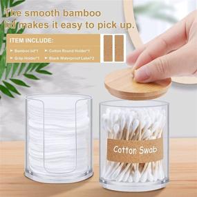 img 2 attached to Acrylic Cotton Round Pad and Qtip Holder Set with Bamboo Lid - Stackable, Clear Plastic Bathroom Vanity Organizer for Makeup Cotton Pads and Swabs