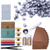 🔐 wax seal kit 298 pcs: silver sealing wax beads, melting spoon, candles, vintage envelopes, tweezers, satin ribbon, gold elements logo