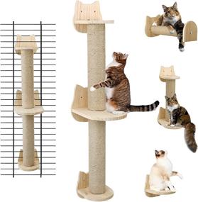 img 4 attached to Enhance Your Cat's Playtime with a Wall Mounted Cat Scratching Post - Sisal Cat Scratcher, Solid Wood Cat Wall 🐱 Shelves and Steps, Perfect Cat Furniture for Large Cats and Kittens, 38 Inch Tall Cat Ladder Post Tree in Multiple Assembly Ways