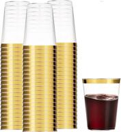 🥂 100 clear plastic cups 14 oz with gold rim - elegant disposable wedding tumblers - fancy party cups for an elegant touch! логотип