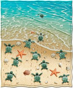 img 3 attached to 🐢 Extra Cozy Full/Queen Size Fleece Blanket | 75'' x 90'' | Turtles on The Beach