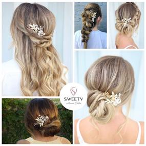 img 1 attached to 💍 SWEETV Gold Bridal Hair Comb - Rhinestone Wedding Clip with Flower Hair Accessories - Head Pieces for Women