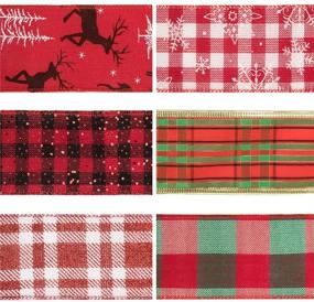 img 1 attached to 🦌 36 Yards Slideep 2.5-inch Wired Burlap Christmas Ribbons, Brown Deer-Colored Plaid Ribbon for Holiday Party Decorations, Assorted Rustic Patterns Classic Fabric Lining Ribbons for Crafts and Ornaments