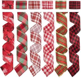 img 4 attached to 🦌 36 Yards Slideep 2.5-inch Wired Burlap Christmas Ribbons, Brown Deer-Colored Plaid Ribbon for Holiday Party Decorations, Assorted Rustic Patterns Classic Fabric Lining Ribbons for Crafts and Ornaments