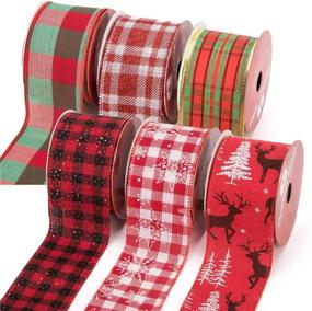 img 2 attached to 🦌 36 Yards Slideep 2.5-inch Wired Burlap Christmas Ribbons, Brown Deer-Colored Plaid Ribbon for Holiday Party Decorations, Assorted Rustic Patterns Classic Fabric Lining Ribbons for Crafts and Ornaments