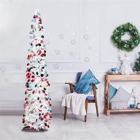 img 1 attached to 🎄 N&T NIETING 5FT Collapsible Pop Up Artificial Tinsel Christmas Tree with Large Colorful Sequins - Pencil Tree for Fireplace Party, Home, Office Xmas Decoration - White