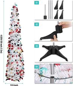 img 3 attached to 🎄 N&T NIETING 5FT Collapsible Pop Up Artificial Tinsel Christmas Tree with Large Colorful Sequins - Pencil Tree for Fireplace Party, Home, Office Xmas Decoration - White