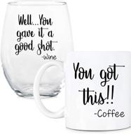 🎁 you can do it, you gave it your best shot - 11 oz coffee mug and 15 oz stemless wine glass set - ideal gift for close friends, colleagues, women, her logo