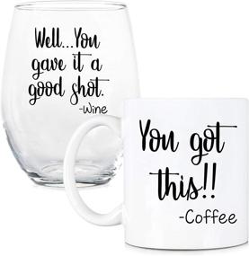 img 4 attached to 🎁 You Can Do It, You Gave It Your Best Shot - 11 oz Coffee Mug and 15 oz Stemless Wine Glass Set - Ideal Gift for Close Friends, Colleagues, Women, Her