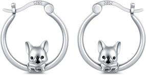 img 4 attached to Sterling Silver Dog Hoop Earrings for Girls & Women with Sensitive Ears - Adorable Puppy Earrings