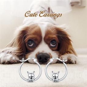 img 1 attached to Sterling Silver Dog Hoop Earrings for Girls & Women with Sensitive Ears - Adorable Puppy Earrings