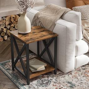 img 2 attached to 🌙 VASAGLE Rustic Brown and Black Nightstand: Stylish Farmhouse Industrial Side Table with Storage Shelf, Steel Frame, X-Shaped Design - Perfect for Bedroom and Living Room Décor. ULET277B01