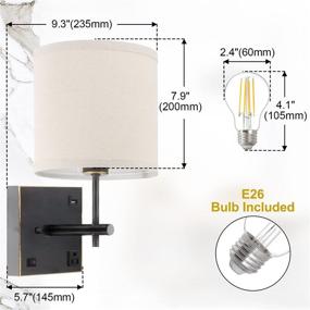 img 3 attached to 🔌 Светильник AVV с настенным креплением – ночная настенная лампа с USB-портом и розеткой – классический тканевый абажур – настенный светильник – идеально подходит для спален, гостиных и отелей – в комплекте лампа – проводной – черный – Повысьте рейтинг своего сайта!
