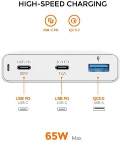 img 3 attached to Станция питания Freedy 65W USB-C для путешествий | Быстрая зарядка адаптера [2 USB-C PD: 60W+18W & 1 QC 3.0] | Сертифицировано USB-IF | Совместимо с MacBook, iPad Pro, iPhone, Pixel и другими