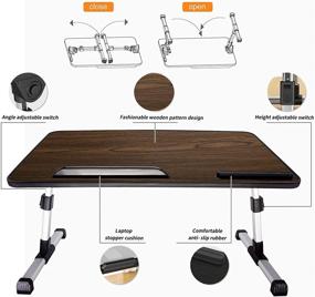 img 2 attached to YOLETO складной стол-кровать: портативный стол для ноутбука с регулируемой высотой для игр/еды/письма/работы - коричневый, средний (20,4 дюйма х 11,8 дюйма)