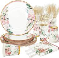 🌸 floral party supplies bridal shower plates and napkins set for 24 guests - disposable paper dinner plates, cups, cutlery utensils for baby shower, birthday, tea party logo