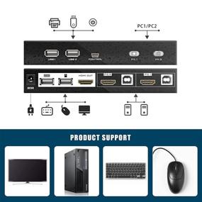 img 1 attached to 💻 E-SDS 4K HDMI KVM Switch Adapter - 2 Port Hot-Key Switch for Computer, Scanner, Printer - with 2 HDMI Cables & 2 USB Cables - Supports 4k@60Hz, HDMI2.0v, HDCP2.2