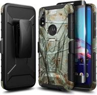 📱 e-began camo motorola moto e case (2020 release) - full coverage tempered glass screen protector, belt clip holster with kickstand - shockproof heavy duty armor defender rugged case logo