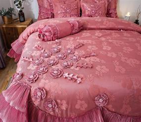 img 2 attached to Elegant Satin Lace Cascading Ruffles Floral Embellished Victorian Rose Pink 6 Piece Bedding Set for Royal Princess Dreams Comforter, California King