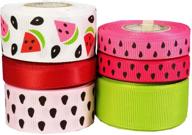 🍉 q-yo watermelon grosgrain ribbon combo: perfect for gift wrapping, floral design, hair clip, sewing, party decor - 30yd (6x5yd) watermelon printed ribbons, 3/8-7/8 logo