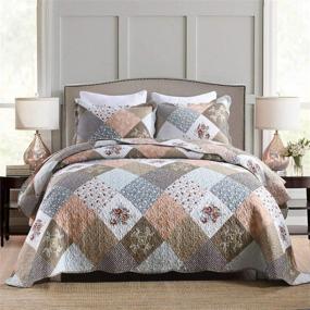 img 4 attached to 🛏️ Homcosan Quilt Bedspreads Sets Queen/Full Size - Reversible Mocha Floral Patchwork Lightweight Coverlet for All Season - 3-Piece Bedding with Pillow Shams