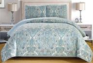 🛏️ california cal king size reversible bedspread coverlet set - 3-piece fine printed oversize (118" x 95") in pale blue, grey, paisley pattern logo