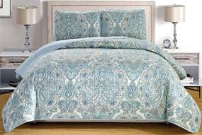 img 1 attached to 🛏️ California Cal King Size Reversible Bedspread Coverlet Set - 3-Piece Fine Printed Oversize (118" X 95") in Pale Blue, Grey, Paisley Pattern