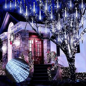 img 4 attached to 💫 Exquisite Cascading Meteor Shower Lights - 8 Tube 192 LED Falling Rain Christmas Lights for Outdoor Xmas Decoration, Wedding Parties, UL Plug, White