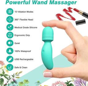 img 2 attached to 💚 Turquoise Green Mini Wand Massager: Portable Rechargeable Handheld Body Massager with 10 Vibration Modes, Waterproof & Cordless - 4.35 * 1.18 inches