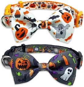 img 4 attached to 🎃 Spook-tacular Halloween Dog Collar Set: 2 Pack with Removable Bow Tie, Festive Jack-O-Lantern and Pumpkin Design - Ideal for Small Medium Large Dogs, Pets, Puppies