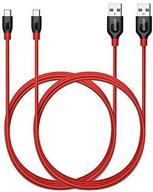 🔌 anker powerline+ usb-c to usb 3.0 cable (6ft, 2-pack), enhanced durability, for samsung galaxy note 8, s8, s8+, s9, s10, ipad pro 2018, macbook, nexus 5x, nexus 6p, oneplus 2 & more (red) logo
