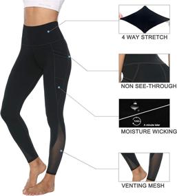 img 2 attached to AFITNE Women's High Waist Mesh Yoga Leggings - Side Pockets, Tummy Control, Squat-Proof Workout Pants