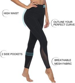 img 1 attached to AFITNE Women's High Waist Mesh Yoga Leggings - Side Pockets, Tummy Control, Squat-Proof Workout Pants