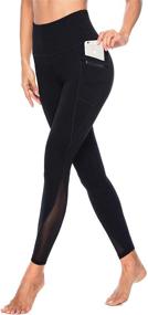 img 3 attached to AFITNE Women's High Waist Mesh Yoga Leggings - Side Pockets, Tummy Control, Squat-Proof Workout Pants