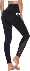 img 4 attached to AFITNE Women's High Waist Mesh Yoga Leggings - Side Pockets, Tummy Control, Squat-Proof Workout Pants