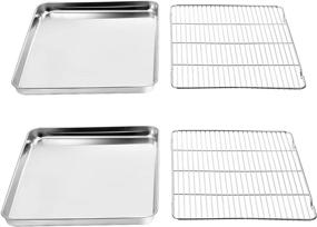 img 3 attached to 🍪 Wildone Baking Sheet & Rack Set - Stainless Steel Cookie Pan with Cooling Rack - Non Toxic, Heavy Duty, Easy Clean (16 x 12 x 1 Inch)