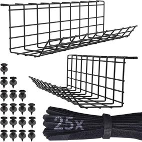 img 4 attached to 💡 Enhanced Wire Management Tray Set - Under Desk Cable Organizer with 25 Convenient Straps. Optimal Standing Desk Cable Management Rack (Black Wire Tray - Set of 2X 17'')