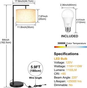 img 1 attached to 💡 Современная настольная лампа с LED-подсветкой, Монтажная классическая напольная лампа с подвесным абажуром, минималистичное светильник для чтения в спальне и гостиной – Черный (включает LED-лампу)