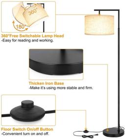 img 3 attached to 💡 Современная настольная лампа с LED-подсветкой, Монтажная классическая напольная лампа с подвесным абажуром, минималистичное светильник для чтения в спальне и гостиной – Черный (включает LED-лампу)