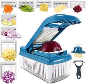 img 4 attached to 🥕 GOMYHOM Vegetable Slicer Chopper: Effortlessly Dice Onion Rings, Cut Carrot Strips, and Create Zucchini Slices with 12 Accessory Salad Press Cutter & Protector Peeler – Includes Handy Drain Basket Container (Blue)