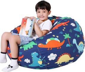 img 4 attached to 🦖 Lukeight Stuffed Animal Storage Bean Bag Chair - Zipper Bean Bag for Organizing Stuffed Animals - Dinosaur Bean Bag Chair Cover (No Beans) Large